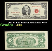 1963 $2 Red Seal United States Note Grades xf+