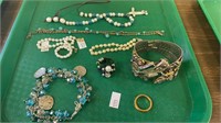 Collection of costume jewelry, two pearl
