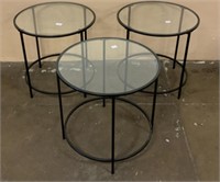 Set of 3 glass round end tables