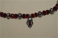 Sterling Red Beads, Garnet Charm Bracelet/Anklet