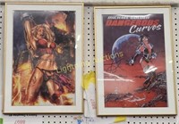 TWO FEMALE COMIC BOOK CHARACTER PRINTS FRAMED