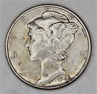 1945 AU Grade mercury Dime -90% Silver