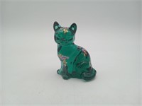 Fenton Green Glass Cat Kitten Art Glass