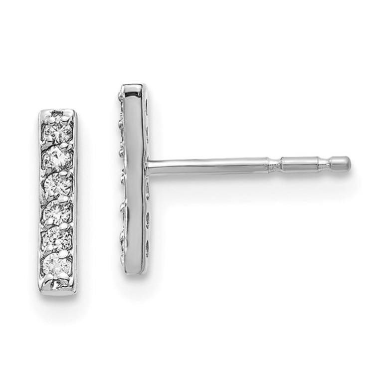 14k White Gold Diamond Bar Earrings