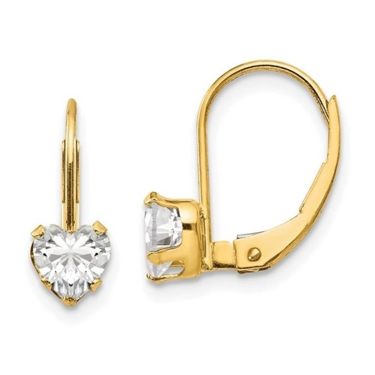 14k CZ Heart Lever back Earrings