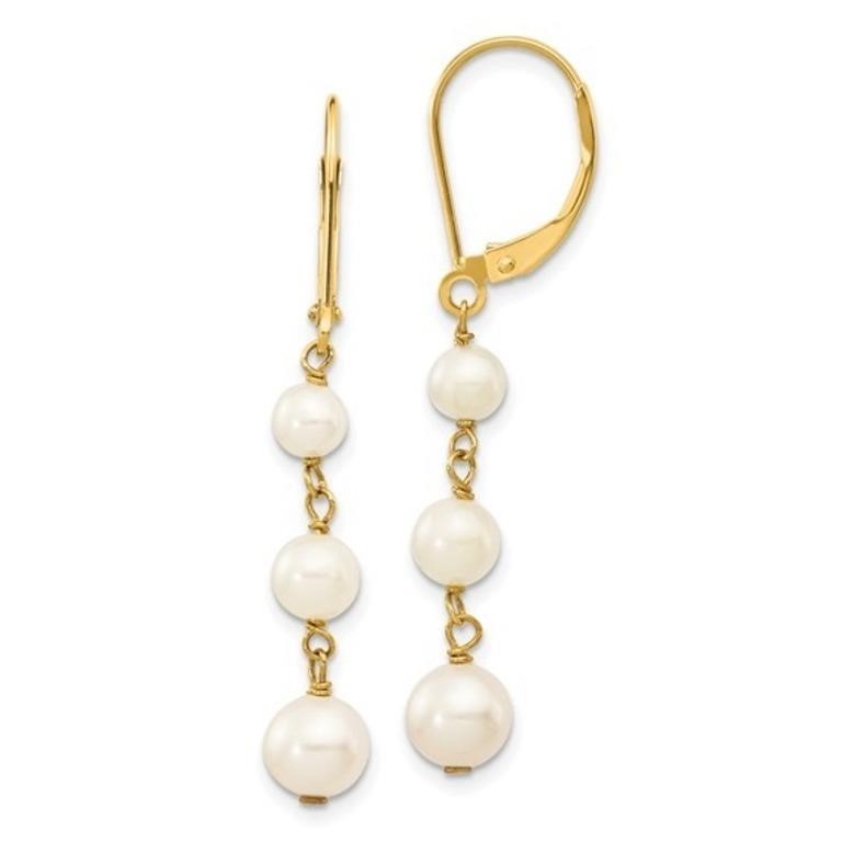 14k Yellow Gold Pearl Graduated Leverback Earrings