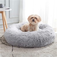 24" Donut Dog Bed, Faux Fur Plush Cushion Bed