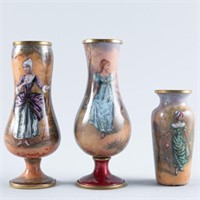 THREE SMALL ENAMELED PORTRAIT VASES