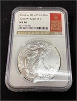 2022 SILVER AMERICAN EAGLE WEST POINT MINT MS70
