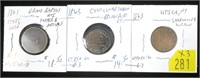 3- 1861-1863 Civil War tokens, rarity 3 and 4 - x3