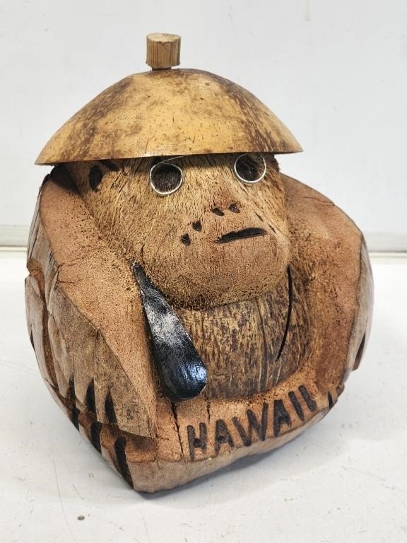 Carved Coconut Hawaii Souvenir Monkey