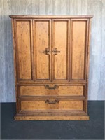 Vintage Extra Wide Drexel Pecan Wood Cabinet