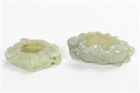 TWO CARVED CHINESE CELADON JADE WASHERS