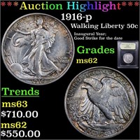 ***Auction Highlight*** 1916-p Walking Liberty Hal