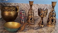 T - LOT OF DECOR VASES, CANDLE HOLDERS, BOWL (P107