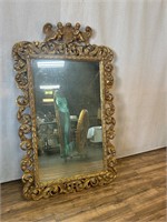 Large Ornate Carved Gilt Frame Angel Crest Mirror