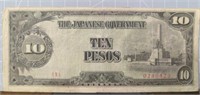 Japanese government 10 peso banknote