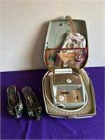 Retro Portable Hair Dryer and Beaded Slippers