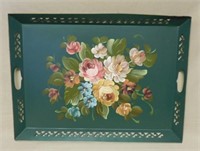 Floral Hand Painted Tole Tray.