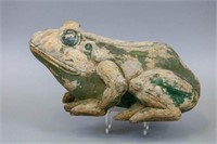 Folk Art Wooden Frog by Unknown Carver, 11" Long