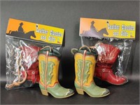 Leather & Wooden Miniature Cowboy Boots