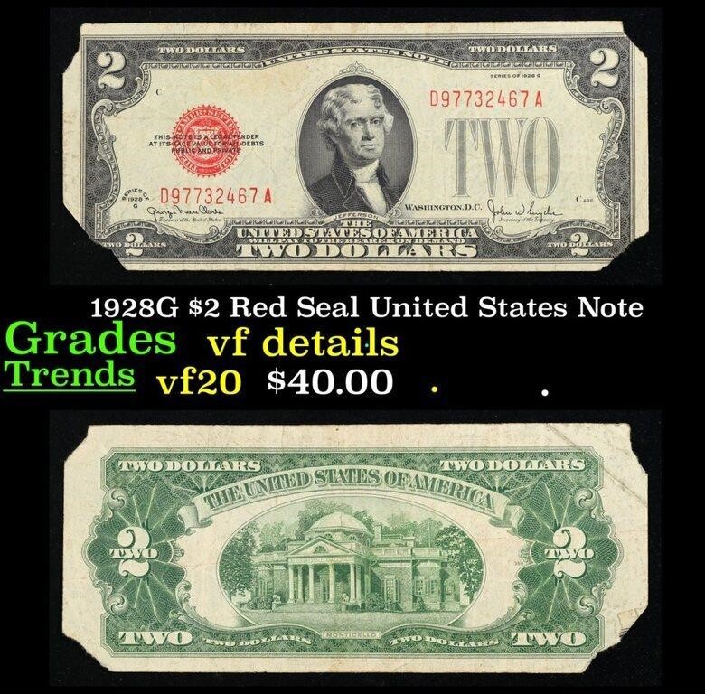 1928G $2 Red Seal United States Note Grades vf det