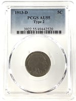 1913-D Type 2 Buffalo Nickel PCGS AU55