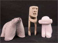 3 CARVED INUIT FIGURES