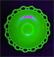 Vintage Lancaster Green Uranium Glass Open Lace