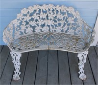 Vintage White Painted Small Cast Iron Bench