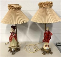 Pair Antique Chalkware Lamps (NO SHIPPING)