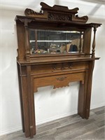 Vintage carved oak mantel