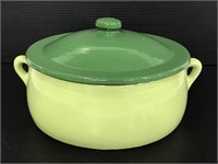 Green stoneware lidded casserole dish