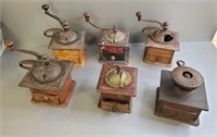 6 antique coffee grinders including J. Mataushek
