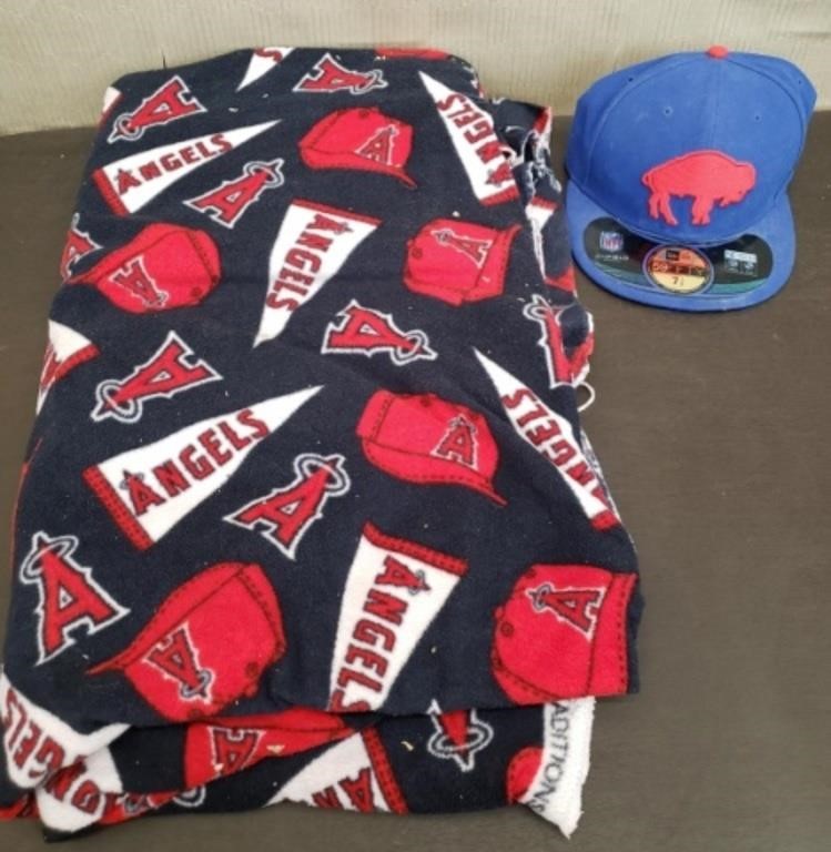 LA  Angels Fleece Fabric & Buffalo Bills Sz 7 3/8"