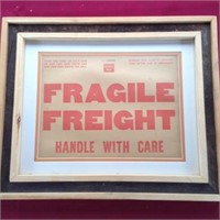 Burlington Route railroad fragile freight sign