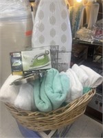 Swivel Mirror, Wicker basket, towel set, ironing