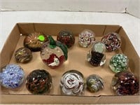 LARGE LOT OF GLASS PAPER WEIGHTS - SOME HAND BLOWN
