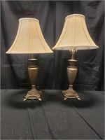 PAIR GOLD TONED LAMPS 27" High