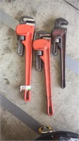 Three heavy duty pipe wrenches