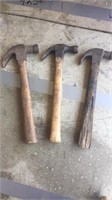 Three hammers wooden handles