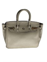 Cream Pebble Leather Top Handle Satchel Bag