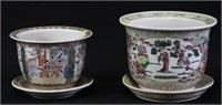 LOT OF TWO ANTIQUE CHINESE FAMILLE ROSE CACHEPOTS