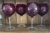 Set 4 Cranberry Wine Glasses Christmas