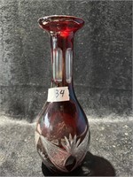 RUBY RED CUT TO CLEAR BUD VASE 11" TALL