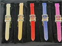 5pc Set Lady's Burgi Colored Leather Band Watches