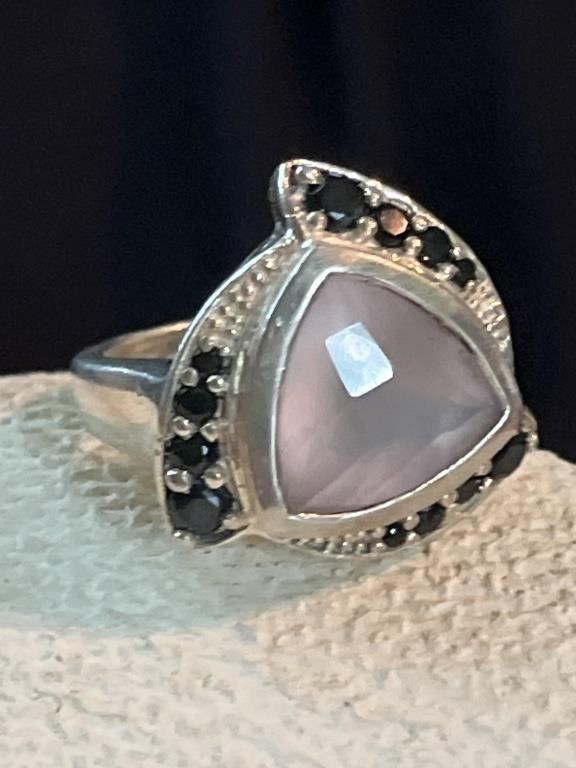Sterling Silver Ring w/ Faceted Rose Quartz  9g