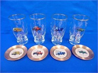 (4) Vintage Car Glasses With Matching Copper,