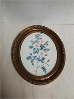 Vintage oval framed floral artwork 17 x 14