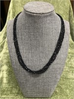 Sterling Silver Round Black 6-Band Bead Necklace